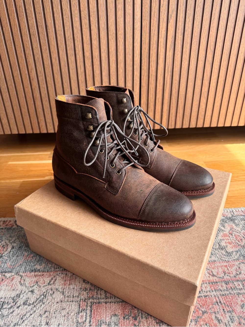Meermin Dark Brown Leather Cap-Toe Lace Boots